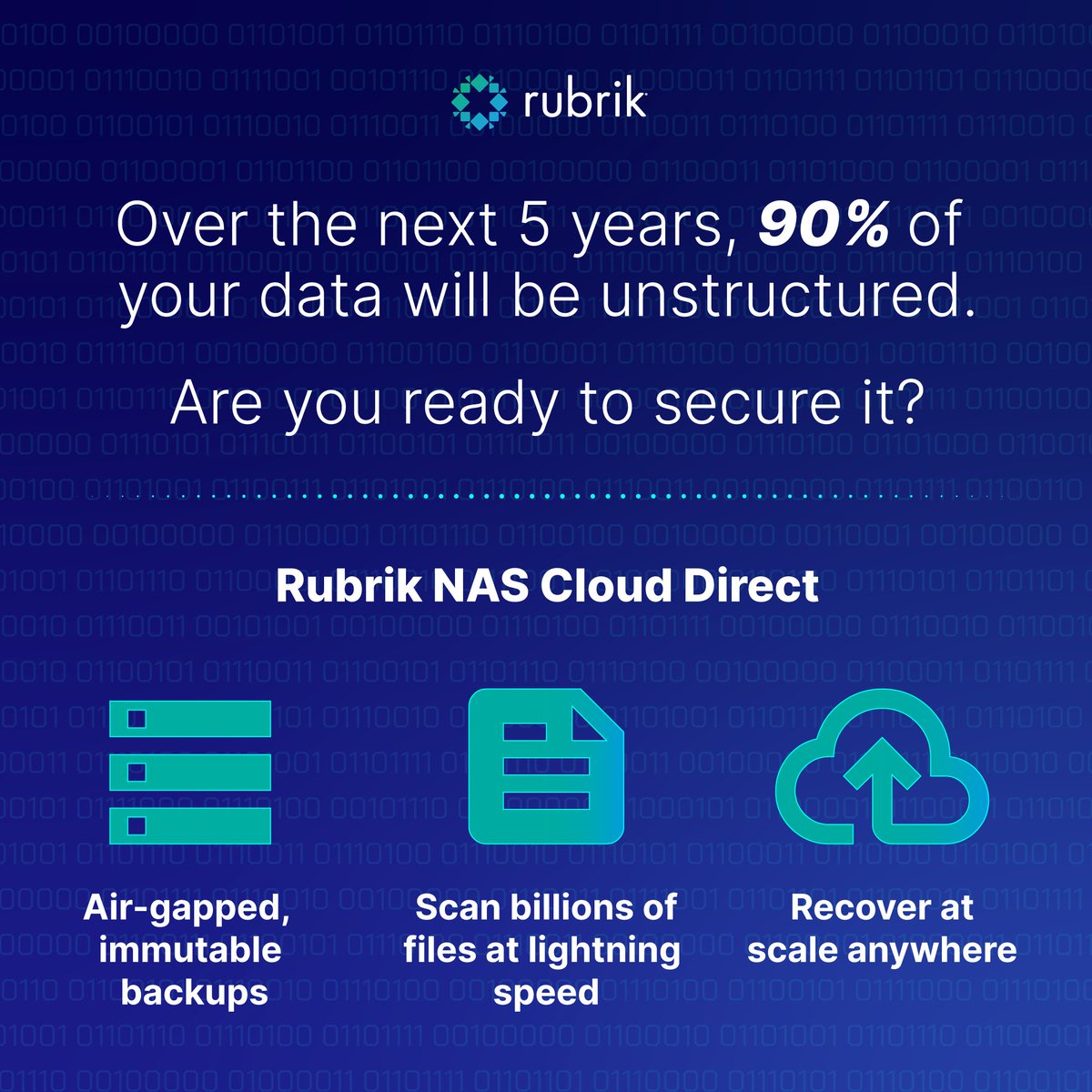 Unstructured data is growing faster than ever, and it’s a gold mine for hackers. With Rubrik NAS Cloud Direct, you can transform your unstructured data protection strategy. Achieve unbeatable hashtag#CyberResilience while securing petabytes of data 
For more info