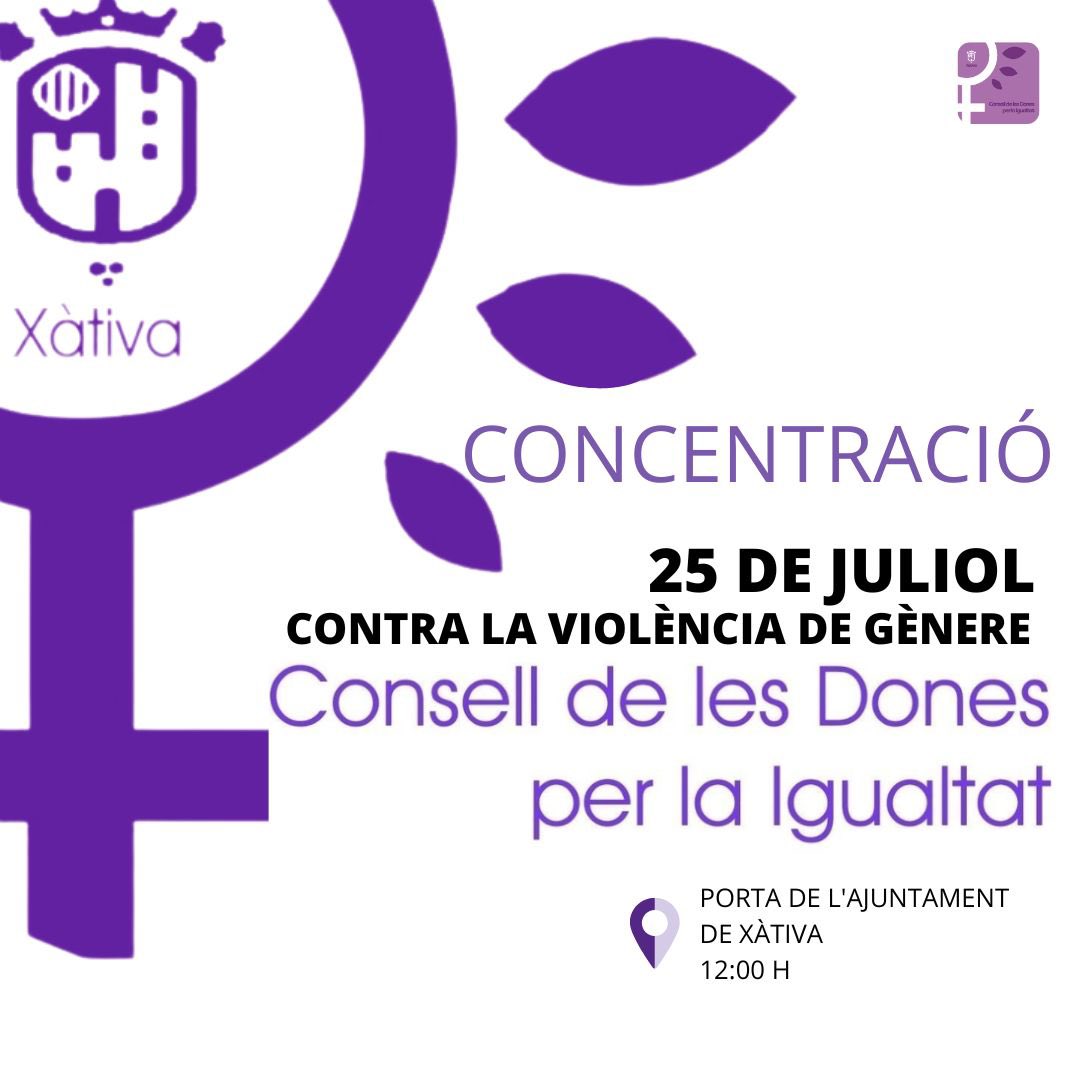 Ajuntament de Xàtiva (@xativa) on Twitter photo 🟣Hui a les 12h tindrà lloc, com cada dia 25, la concentració contra la violència de gènere a les portes de l’Ajuntament de Xàtiva.
Aquest mes corre a càrrec del <a href="/CJXativa/">Consell de la Joventut de Xàtiva</a>.
#NiUnaMés 🟣Hui a les 12h tindrà lloc, com cada dia 25, la concentració contra la violència de gènere a les portes de l’Ajuntament de Xàtiva.
Aquest mes corre a càrrec del <a href="/CJXativa/">Consell de la Joventut de Xàtiva</a>.
#NiUnaMés