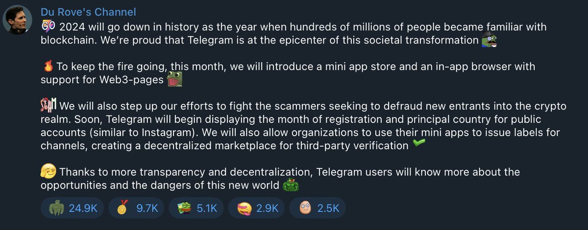 jpegy_'s tweet photo. ⚡️NEW ALPHA⚡️

Pavel Durov, CEO of Telegram announces a mini app store with Web3 support. https://t.co/fmiTkcxl6N