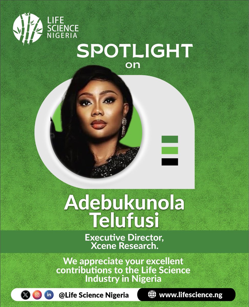 LifeScienceNG's tweet photo. Our spotlight is on Adebukunola Telufusi, the Executive Director of Xcene Research and Tess Foundation Africa. 

To discover more about this icon, click https://t.co/HKPnKeikek 

#lifesciencenigeria
#lifescience
#research
#clinicaltrial
#pharmaceutical
#researchanddevelopment https://t.co/4e3odQIB5h
