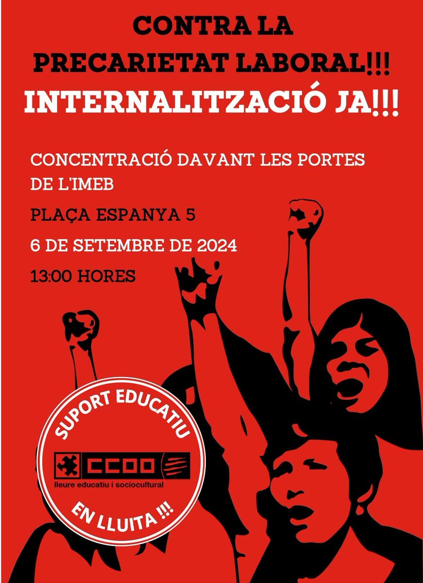 El suport educatiu de les escoles bressol de l'IMEB ens mobilitzem!!!
Un cop més entrem a subhasta pública.
Un cop més sense reconèixer la nostra feina ni la nostra titulació. 
IMEB vol treballadores precàries a sous baixos i sense drets.

Nosaltres diem PROU!