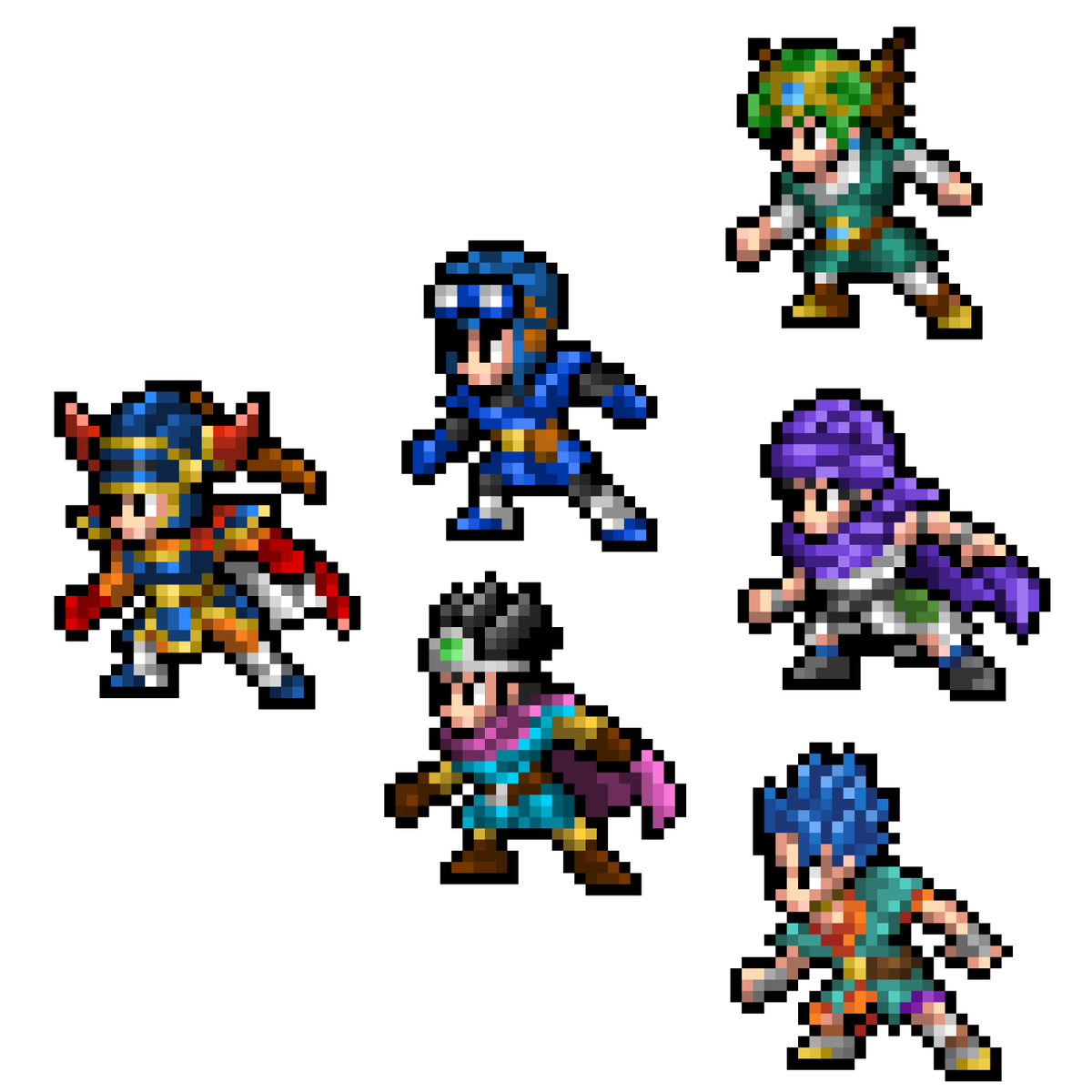 ロマサガ3風 ドラゴンクエストⅠ～Ⅵ 勇者(主人公)達 #ドット絵