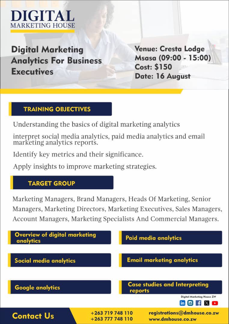 DMhouseZW's tweet photo. Data is the new oil, register for this digital marketing analytics course for just $150

registrations@dmhouse.co.zw https://t.co/t49u5a30Pc