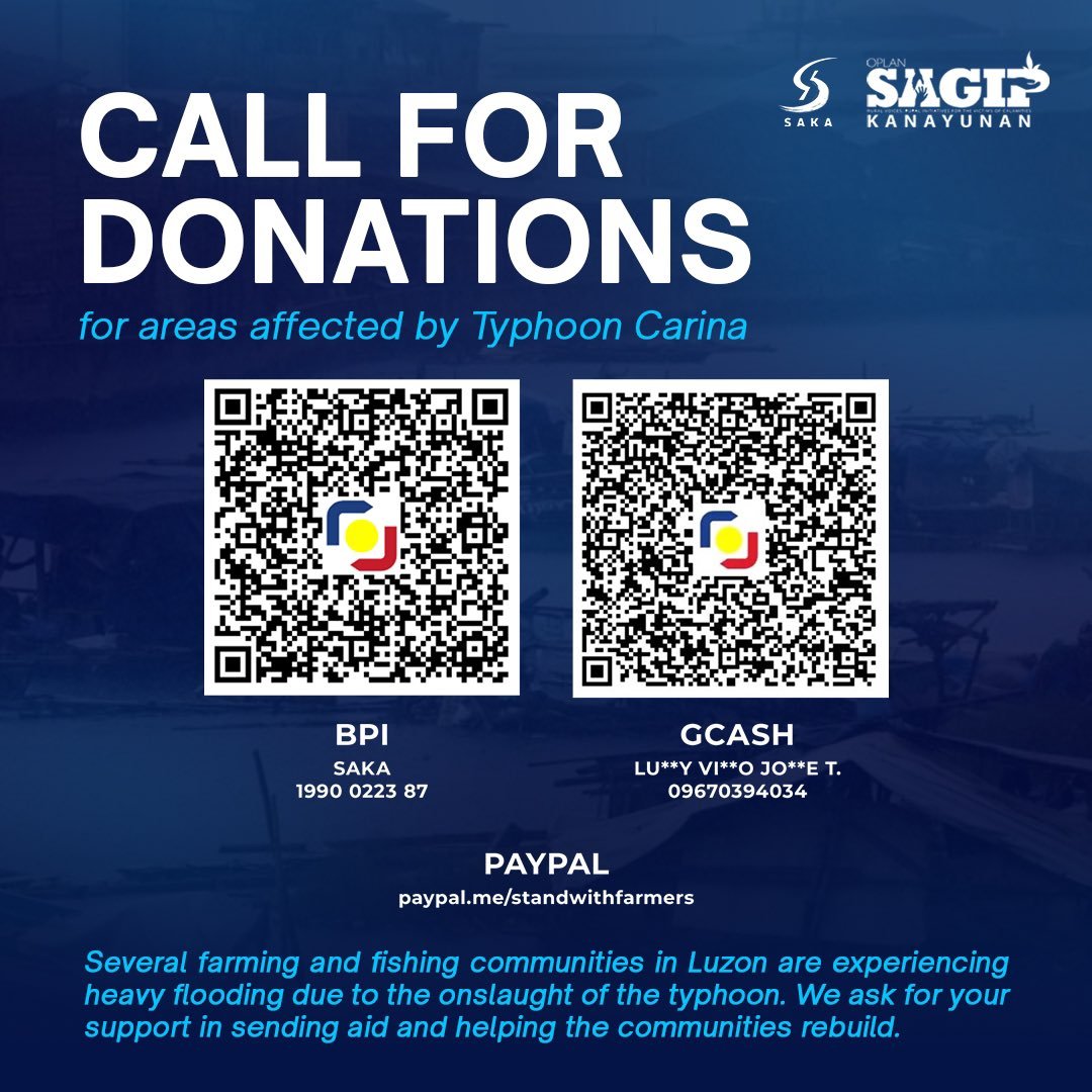 ❗️ Call for donations for communities severely affected by Typhoon Carina (int'l name: Gaemi) #CarinaPH

Various organizations and groups have started donation drives and are welcoming donations and volunteers. Here are some of these organizations: