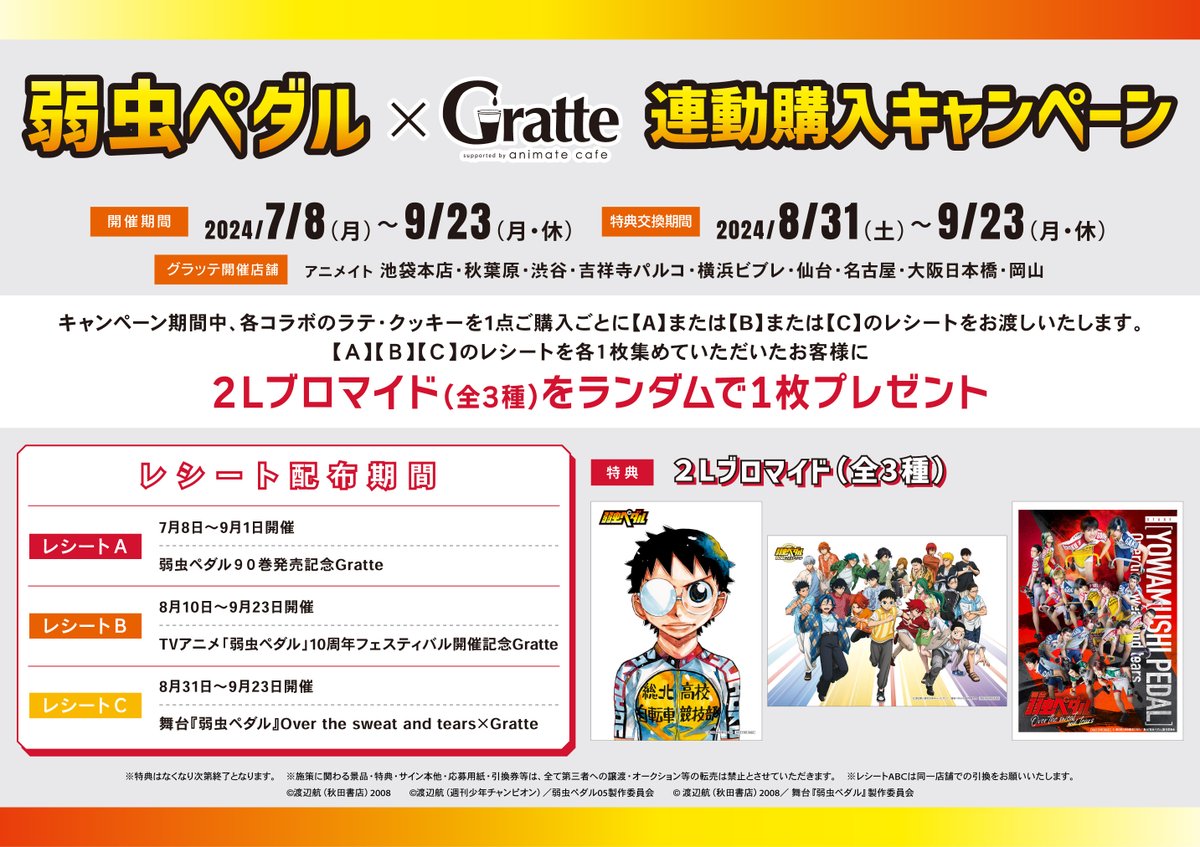 弱虫ペダル×Gratte 連動購入キャンペーン】 特典絵柄解禁!! 2L