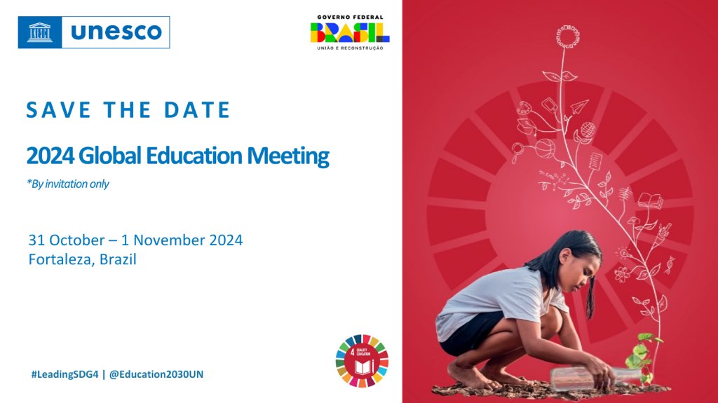 📢 <a href="/UNESCO/">UNESCO 🏛️ #Education #Sciences #Culture 🇺🇳</a>’s Global Education Meeting will be held on 31 Oct. &amp; 1 Nov.

Aligned with the G20 Education Ministers’ Meeting, it will promote equity &amp; inclusion in and through education. 🙌

ℹ️ Learn more: unesco.org/sdg4education2…