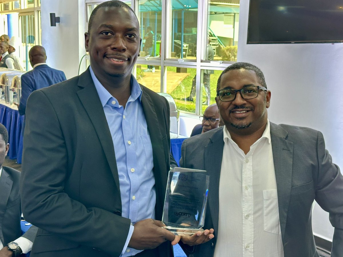 mtnug's tweet photo. Our General Manager Risk and Compliance, Samuel Gitta and Ag. CTIO, Yasin Ramadhan, have on behalf of MTN CEO @sylmulinge received an appreciation award from @UCC_Official for taking part in the 4th annual #CEOCyberSecurity breakfast. #cybersecurity is an investment and not an expense. #TogetherWeAreUnstoppable