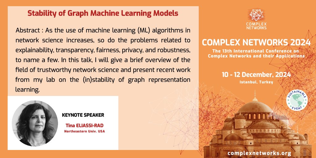 🚀 Discover Tina      Eliassi-Rad's insights on trustworthy network science at COMPLEX NETWORKS      2024. 
Share your findings! 👉 complexnetworks.org/submission/ 
#ML  #AI #DataScience #NetworkScience
<a href="/onurvarol/">Onur Varol</a> <a href="/AkinUnver/">Akin Unver</a> @tinaeliassi #ICML2024 #cogSci2024