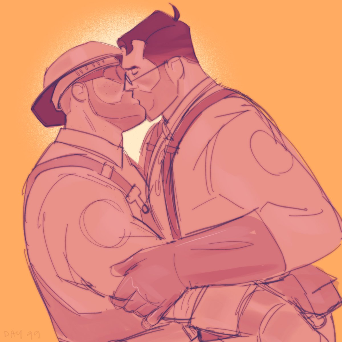 creedei's tweet photo. Day 99- lazy redraw of THE engiemedic kissing image https://t.co/Fsxyaow4oM