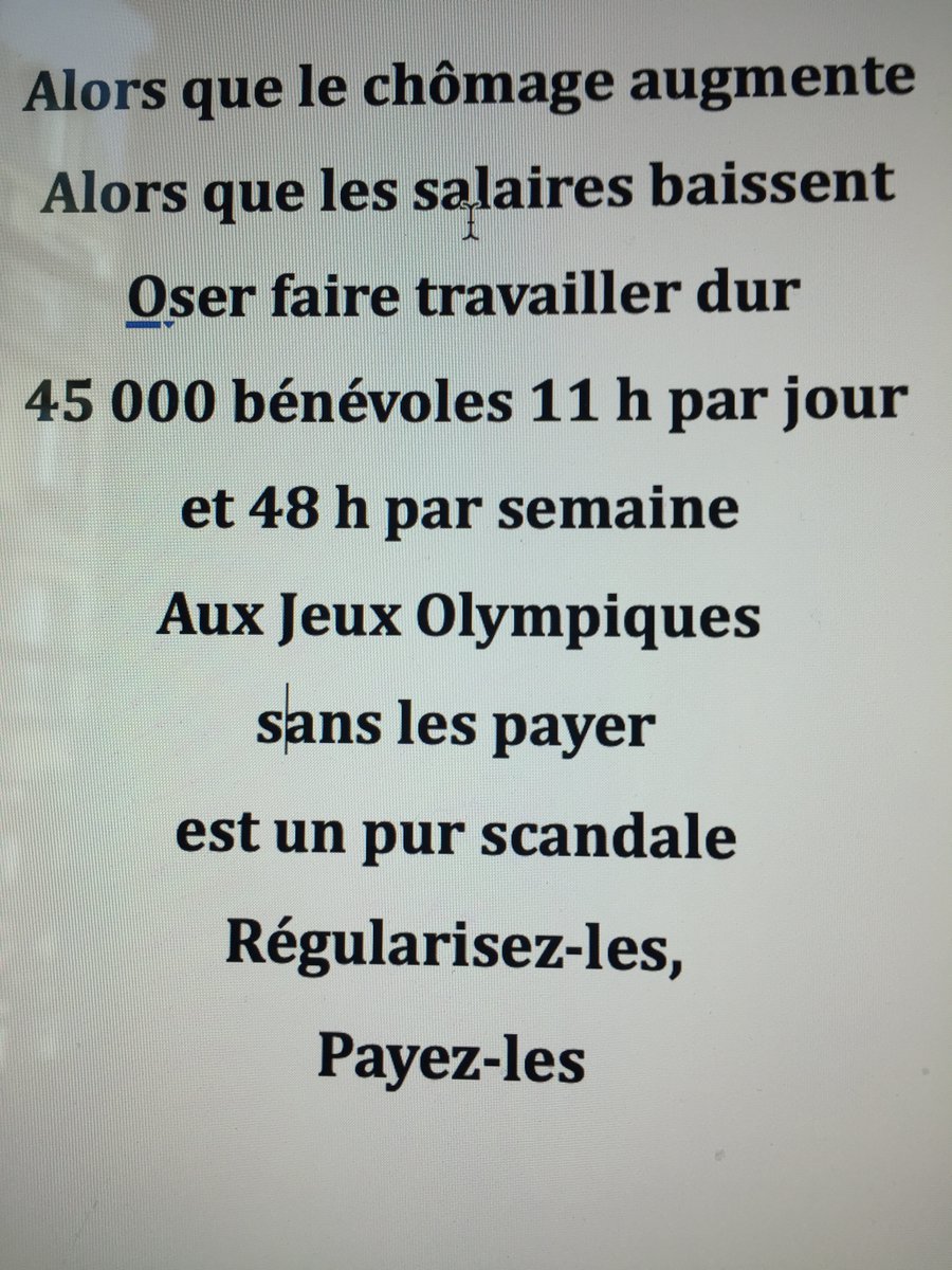 gerardfiloche's tweet image. Pourquoi 75 000 &quot;bénévoles&quot; aux JO 2024 ???
Le bénévolat ça n&apos;existe pas en droit du travail
Or c&apos;est du travail
C’est illégal
Les JO c&apos;est 7,5 milliards
Le chef des JO se paie + de 22 000 euros par mois
Vous devez payer au moins un smic à ces 75 000 jeunes
2 900 000 retweets