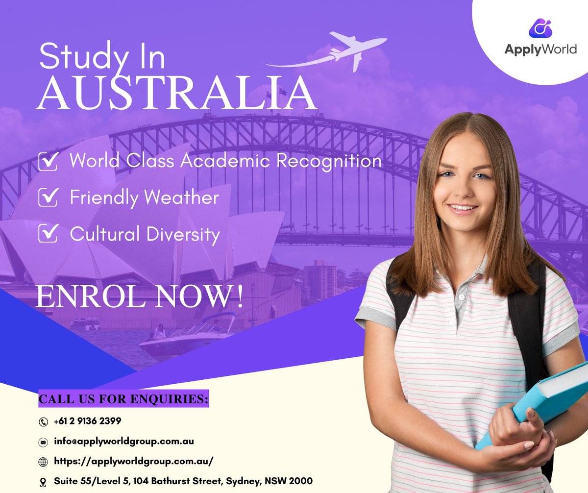 ApplyWorldGroup's tweet image. Achieve a quality education and get an Australian degree with Apply World Group! Call us today to know more.

#applyworldgroup #studentvisapplication #InternationalStudents #AustralianDegree #AustralianEducation #sydneystudents