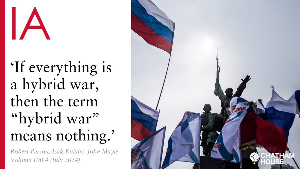 In their NEW policy paper, <a href="/RTPerson3/">Rob Person 🇺🇸🇺🇦</a> (<a href="/WestPoint_USMA/">U.S. Military Academy at West Point</a>), <a href="/JohnMayle24/">Mayle Man</a> &amp; Isak Kulalic examine Russia's hybrid interventions in post-Soviet countries to offer a new classification of 'hybrid war'. 🇷🇺 

Read for free here&gt;&gt; doi.org/10.1093/ia/iia…