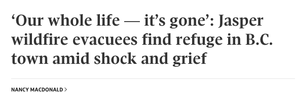 I am thinking of people in Jasper who are suffering a horrific disaster to their beautiful community. This is the world we face having crossed the 1.5 degree red line and with massive increases in fossil fuel emissions planned the catastrophes will accelerate.