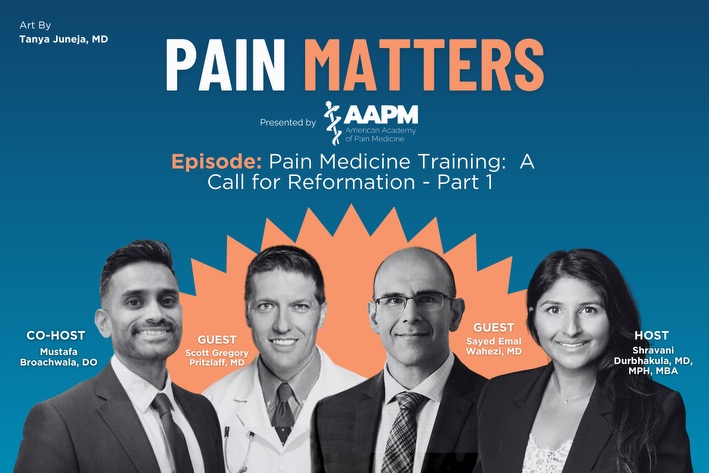 American Academy of Pain Medicine (AAPM) (@ameracadpainmed) on Twitter photo Join <a href="/ShravaniD_MD/">Shravani Durbhakula, MD, MPH, MBA</a> & <a href="/mbroach4/">Mustafa Broachwala</a> on the Pain Matters Podcast as they unravel the complexities of pain medicine training with guests <a href="/ScottPritzlaff/">Scott Pritzlaff</a> & Sayed Emal Wahezi, MD in part 1 of this 2-part series.
Tune in: painmed.org/ep-30-pain-med…
#MedicalTraining #PainMedicineReform Join <a href="/ShravaniD_MD/">Shravani Durbhakula, MD, MPH, MBA</a> & <a href="/mbroach4/">Mustafa Broachwala</a> on the Pain Matters Podcast as they unravel the complexities of pain medicine training with guests <a href="/ScottPritzlaff/">Scott Pritzlaff</a> & Sayed Emal Wahezi, MD in part 1 of this 2-part series.
Tune in: painmed.org/ep-30-pain-med…
#MedicalTraining #PainMedicineReform