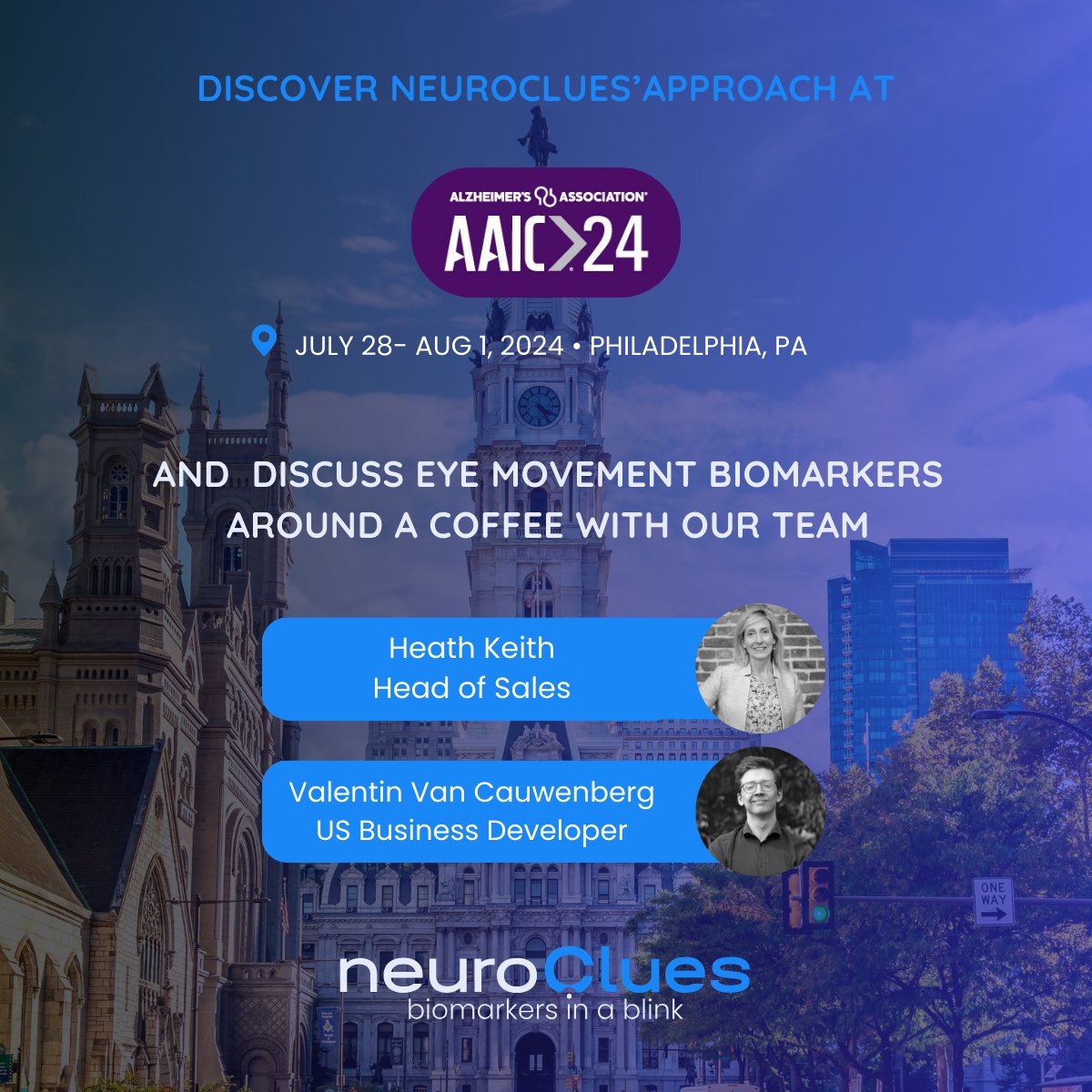 neuroClues's tweet image. Studies suggest eye-tracking can detect Alzheimer’s and other dementias early, improving diagnosis. Connect with us at #AAIC24 to discuss the project we're developing: the all-in-one eye-tracking assistant. Thanks @alzassociation for organising such an important event 💙