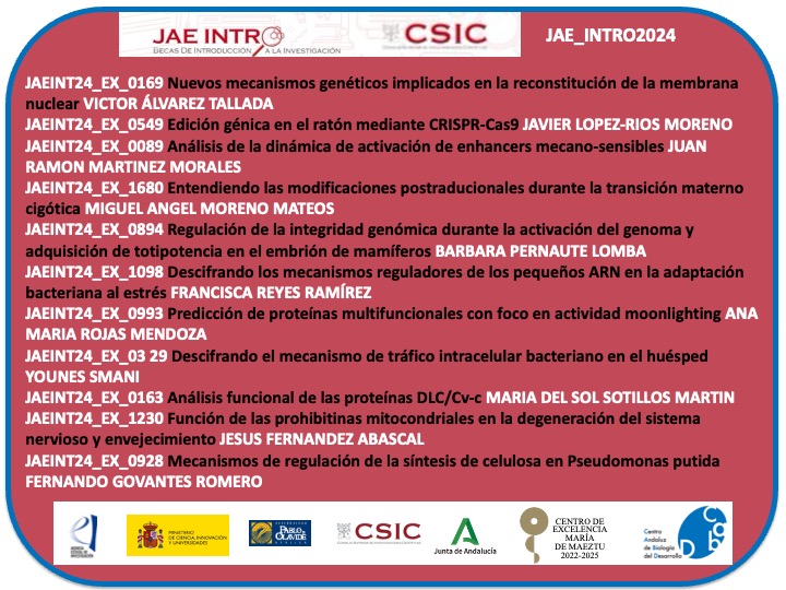 Centro Andaluz de Biología del Desarrollo (@cabd_upo_csic) on Twitter photo 🚨🚨🚨Si eres beneficiari@ de una beca #JAEINTRO2024, vente al #CABD con uno de los 1⃣1⃣ proyectos ⤵️!
🔝 El #CABD es una unidad de excelencia María de Maeztu
📌 Sevilla
🔛 Contacta el/la IP del proyecto o esta cuenta por DM!
#cienciajobs
<a href="/jesferaba/">Jesús Fernández</a> <a href="/FreyramF/">Francisca Reyes</a> <a href="/DPE_CSIC/">Postgrado CSIC</a> 🚨🚨🚨Si eres beneficiari@ de una beca #JAEINTRO2024, vente al #CABD con uno de los 1⃣1⃣ proyectos ⤵️!
🔝 El #CABD es una unidad de excelencia María de Maeztu
📌 Sevilla
🔛 Contacta el/la IP del proyecto o esta cuenta por DM!
#cienciajobs
<a href="/jesferaba/">Jesús Fernández</a> <a href="/FreyramF/">Francisca Reyes</a> <a href="/DPE_CSIC/">Postgrado CSIC</a>