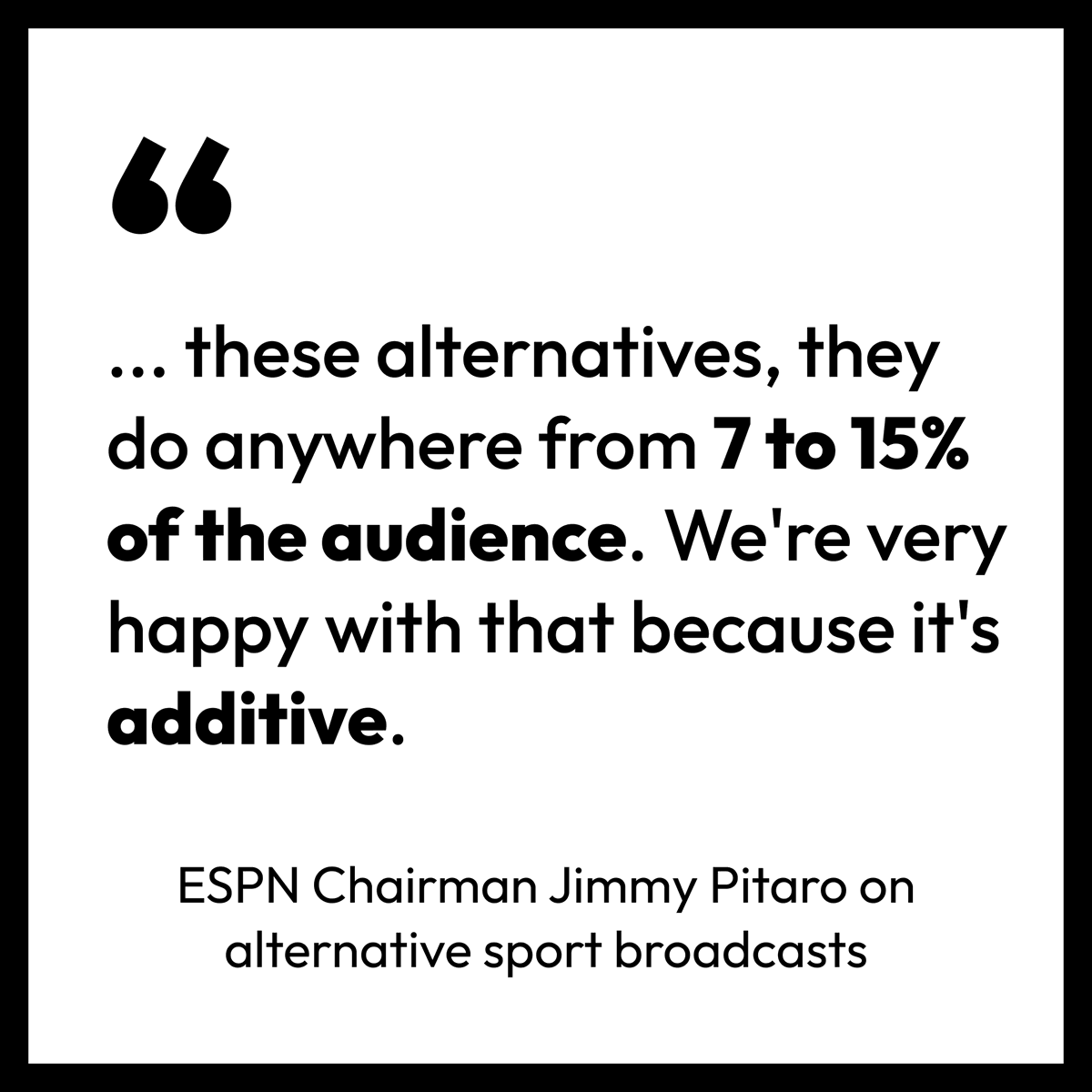 altvisiontv's tweet photo. ESPN Chair Jimmy Pitaro is an advocate of alternative broadcasts.
Source: Inside the Ice House: ESPN Chair Jimmy Pitaro Goes Long on Live Sports, Streaming, and Storytelling https://t.co/DFVFETTr76
