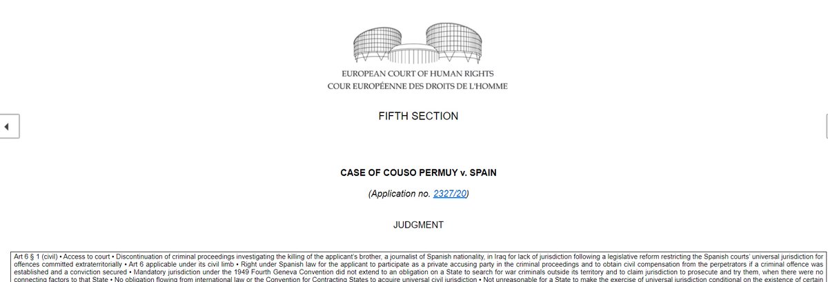 CarmenSalcedoBe's tweet photo. 25/7 Sentencia #TEDH #Couso c. España No violación CEDH Texto disponible https://t.co/G8gnjb8IhF https://t.co/9N9B9EAxf0