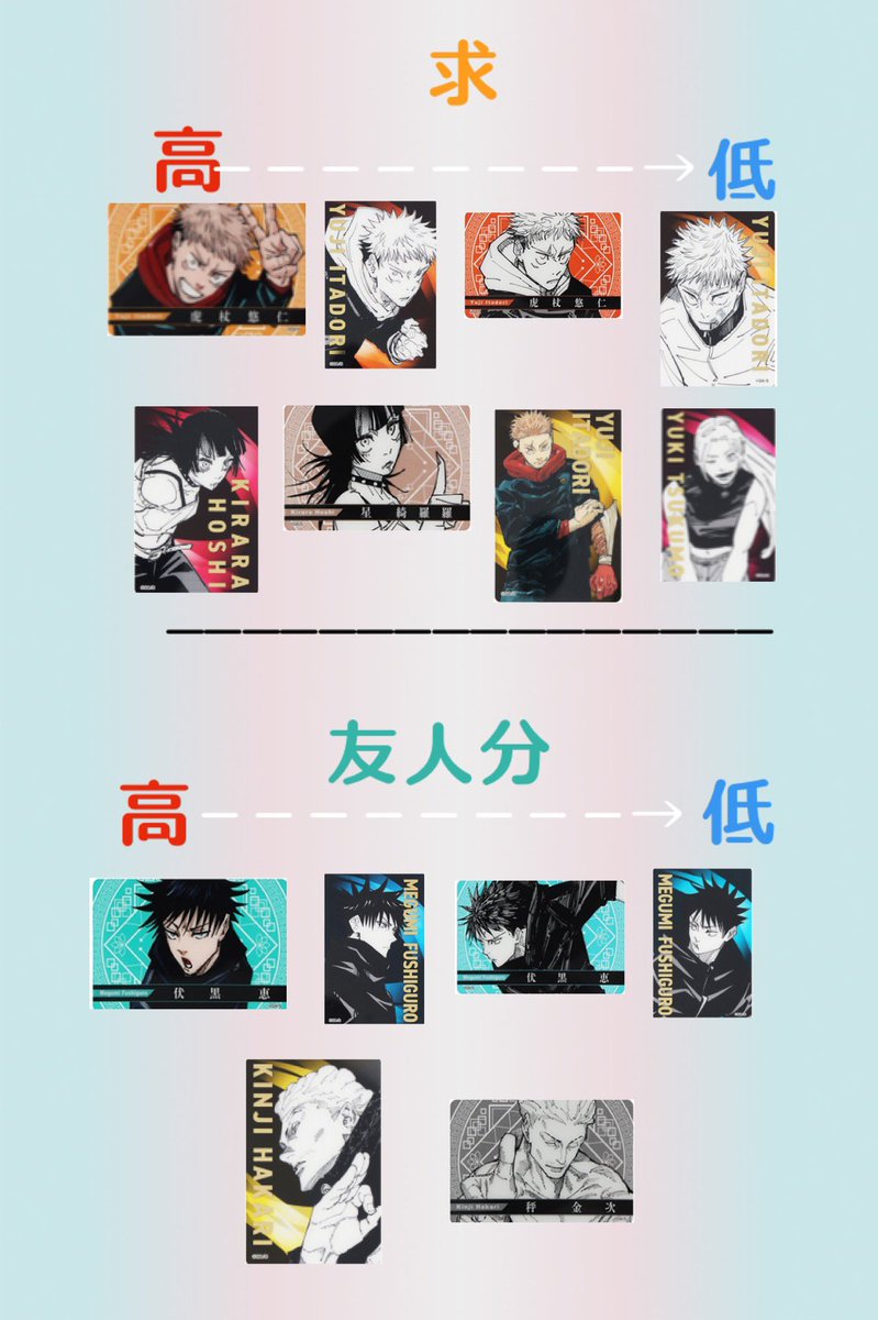 soneri0909's tweet photo. 【交換or譲渡】呪術廻戦 呪術廻戦展 箔押しクリアカード

譲▶︎画像参照

求▶︎虎杖￤伏黒￤綺羅羅￤秤>>九十九
      価格(+送料)

⤵︎ ︎詳細 https://t.co/k6RVy6b7zx