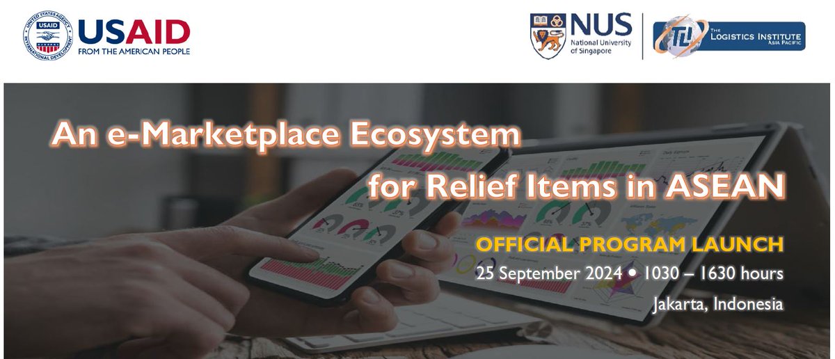 tliap_nus's tweet image. The Logistics Institute - Asia Pacific, National University of Singapore will be having an official launch of its latest research project AN E-MARKETPLACE ECOSYSTEM FOR RELIEF ITEMS IN ASEAN on the 25th September 2024 in Jakarta, Indonesia.

tliap.nus.edu.sg/research/emark…