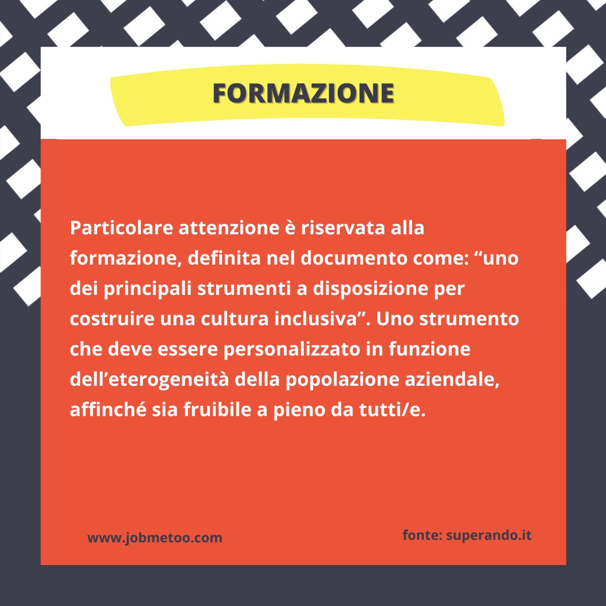 jobmetoo's tweet photo. Entrata in vigore lo scorso gennaio, la Prassi di Riferimento UNI/PdR 159:2024 è un documento di indirizzo che definisce requisiti e linee guida per la gestione delle persone con disabilità in azienda. 

Scopri di cosa si tratta!

#jobmetoo #prassidiriferimento #inclusione https://t.co/TsdvcbUv4f