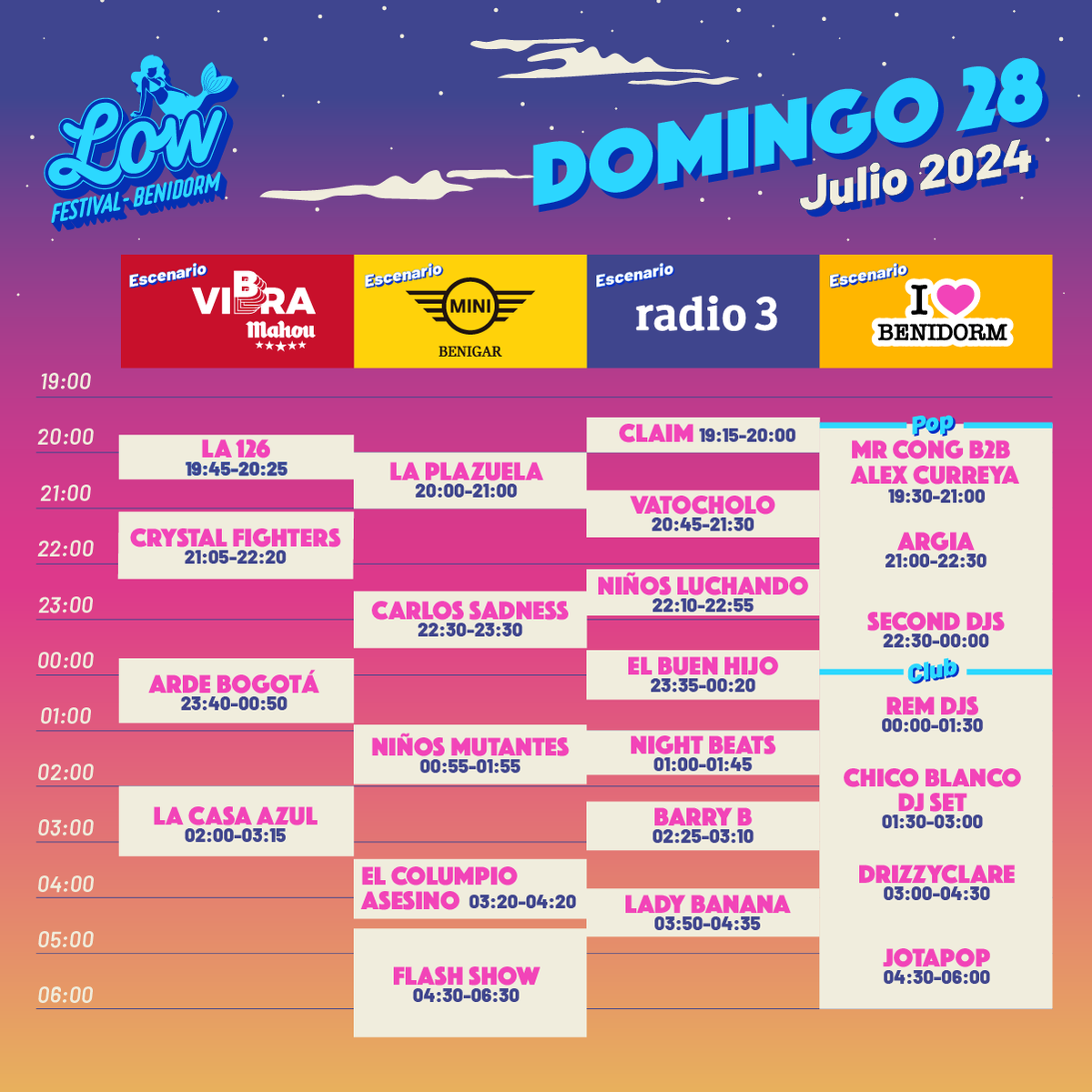 sonbuenos's tweet photo. Este fin de semana, la capital de la música se traslada a Benidorm. Es tiempo de @LowFestival y #SonBuenos estará más que bien representado con @arde_bogota y @somosclaim.
El domingo es el día de bailar.
🎟️https://t.co/pSdXwKoMad https://t.co/dzFsitu2bY