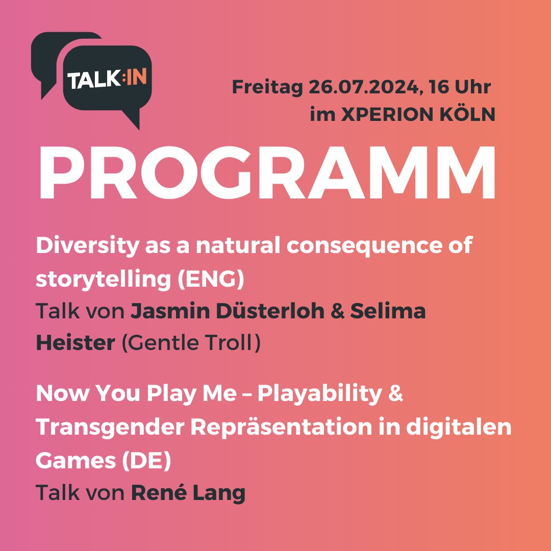 Yaaay nur noch einen Tag! 🧡

Falls ihr morgen Abend noch nichts vorhabt, dann kommt gern vorbei und hört euch diese spannenden Talks mit uns gemeinsam im <a href="/xperion_germany/">XPERION</a> in Köln an!

Ein paar Plätze sind noch frei 🎉

Kostenlose Tickets gibt es hier: eventbrite.com/e/talkin-by-ga…