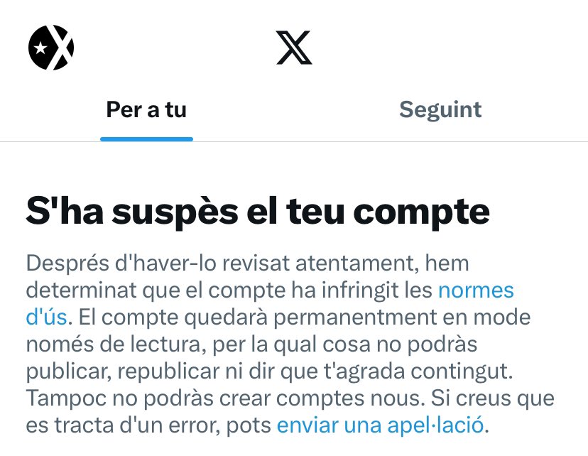 comunicats2024's tweet photo. Bon dia
Som @comuni_cats
Ens han tancat el compte
"S'ho han revisat atentament i ha determinat que hem infringit les normes d'ús"
És una llàstima, perquè no podrem recuperar el que teníem, això volen
Si ens voleu seguir, aquí som, fins que el Senyor E ens deixi
Gràcies a totes https://t.co/ovONXTOwr3