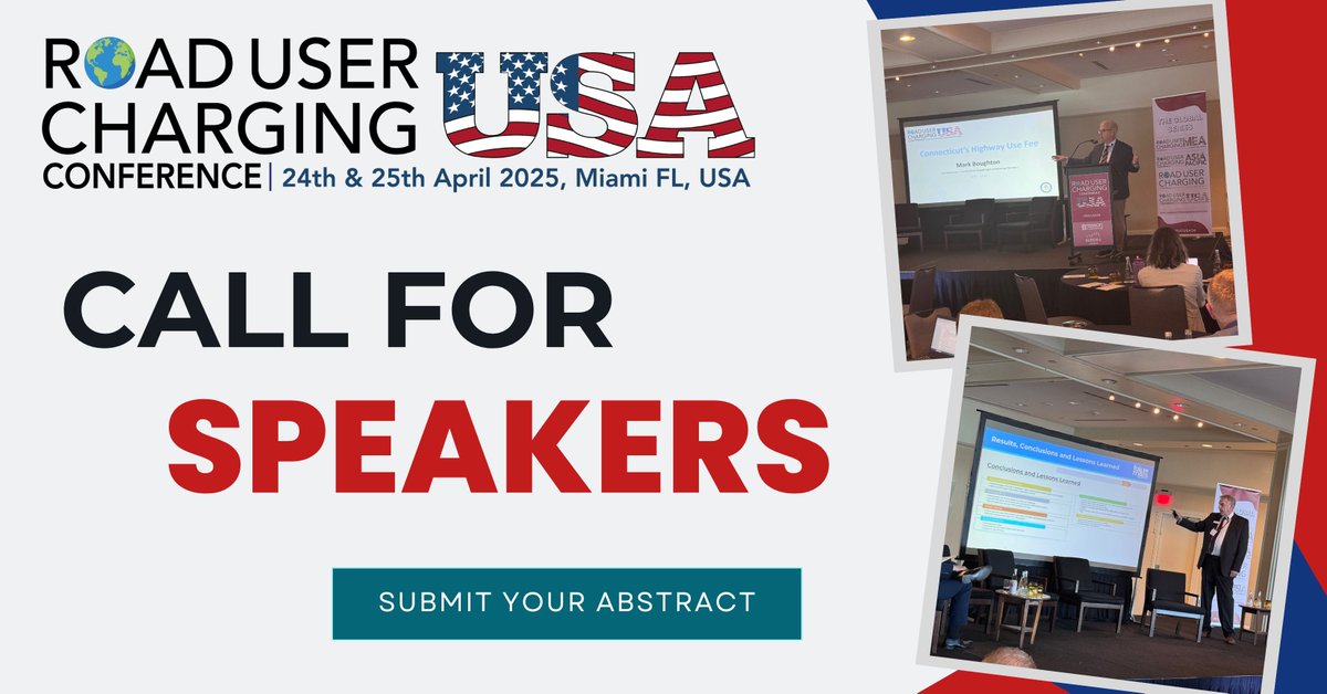 Road User Charging Conferences (@ruc_conference) on Twitter photo Are you an expert in road user charging, tolling systems, or intelligent transport tech?
We are now accepting abstracts for 2025! Share your expertise, network with leaders, explore solutions, and boost your profile.
Contact: Shelby.Laviniere@akabomedia.co.uk
#RUCUSA25 Are you an expert in road user charging, tolling systems, or intelligent transport tech?
We are now accepting abstracts for 2025! Share your expertise, network with leaders, explore solutions, and boost your profile.
Contact: Shelby.Laviniere@akabomedia.co.uk
#RUCUSA25
