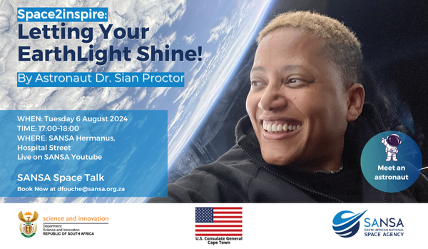 Meet an Astronaut!
Dr Sian Proctor, the first female commercial spaceship pilot on the all-civilian Inspiration4 orbital spaceflight, will give a public lecture at SANSA Hermanus on Tuesday 6 August at 17:00 at the SANSA Space Weather Centre in Hermanus and live on Youtube