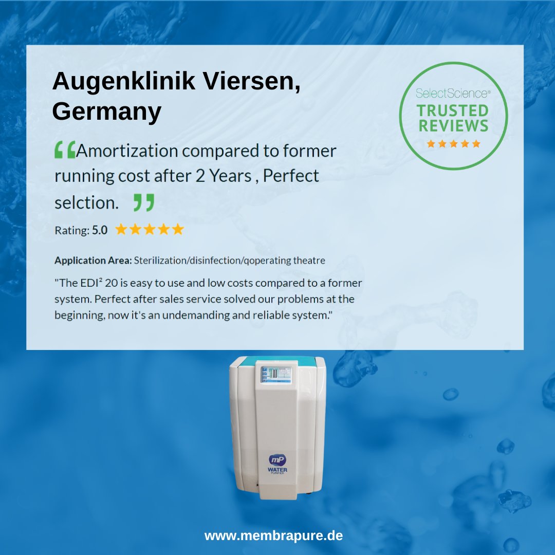 membra_pure's tweet image. 🌟 Happy Review Monday! 🌟 🗓️

Time again for featuring a review 📝✨ of our product line AquaRO and EDI 🌊💧
So, here&apos;s the next customer review for this product series. 📝✨

Feel free to write your own review 💬

#review #SelectScience @SelectScience #membrapure