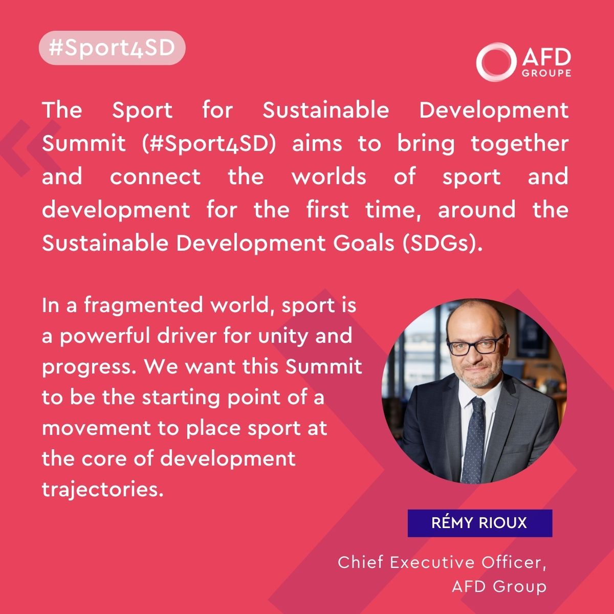 Today marks the opening of the #Sport4SD Summit organized by <a href="/Elysee/">Élysée</a> &amp; <a href="/iocmedia/">IOC MEDIA</a> with our support!

<a href="/RiouxRemy/">Rémy Rioux</a> explains the summit issues, which will bring together 60+ heads of state &amp; government, international organizations &amp; athletes 

🔎Find out more👉sport-for-sd.org/en