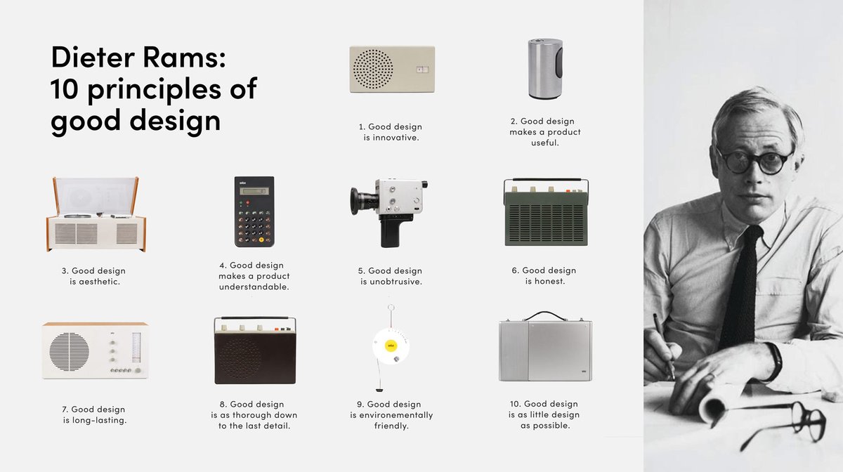 pixelradius's tweet image. Dieter Ram&apos;s 10 principles of good design #DieterRams #Design #DesignPrinciples #Philosophy #IndustrialDesign #ProductDesign