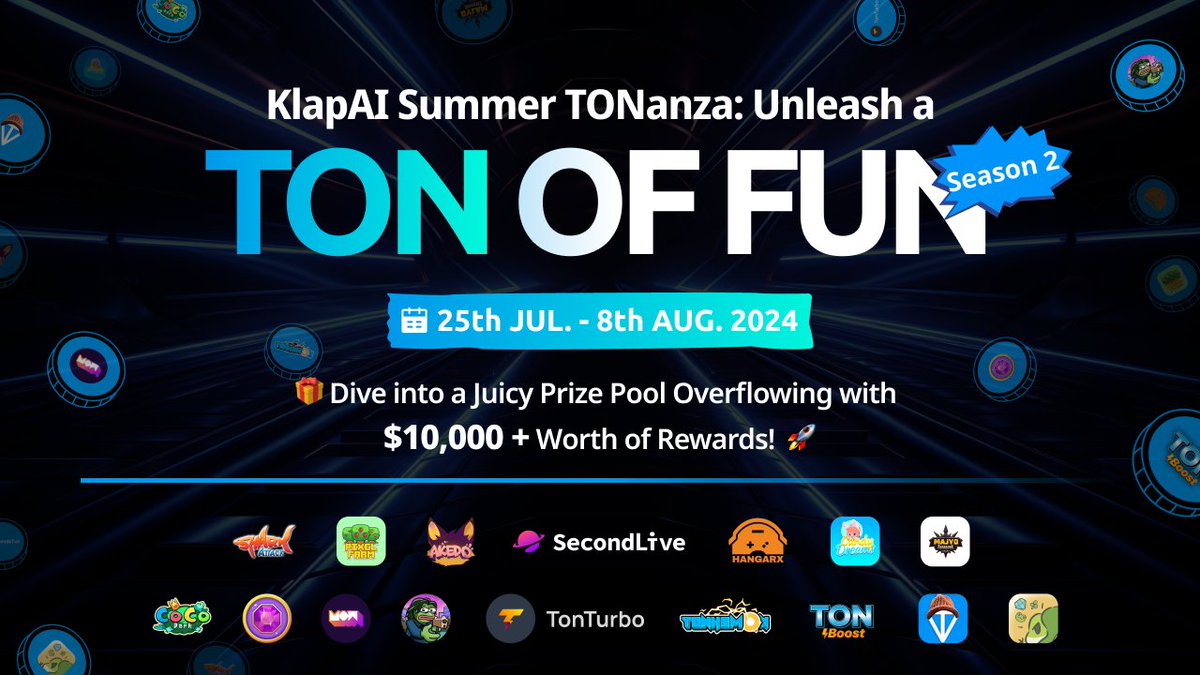 KlapAI (Formerly BitMetis) (@bitmetis) on Twitter photo 🎊KlapAI #TONanza Season 2 is RISING!🌊
🤿Dive deep and get a share of over $10,000 worth of rewards & epic prizes!
🤝<a href="/SecondLiveReal/">SecondLive</a>, <a href="/Hangarxio/">HangarX</a>, <a href="/akedofun/">AKEDO</a>, <a href="/PixelFarm_xyz/">Pixel Farm 🧑🌾</a>, <a href="/CandyDreams_M/">CandyDreams</a>, <a href="/MajyoGame/">Majyo Treasure</a>, <a href="/SharkAttack_X/">Shark Attack</a> are joining the current to make a wave in the #TON 🎊KlapAI #TONanza Season 2 is RISING!🌊
🤿Dive deep and get a share of over $10,000 worth of rewards & epic prizes!
🤝<a href="/SecondLiveReal/">SecondLive</a>, <a href="/Hangarxio/">HangarX</a>, <a href="/akedofun/">AKEDO</a>, <a href="/PixelFarm_xyz/">Pixel Farm 🧑🌾</a>, <a href="/CandyDreams_M/">CandyDreams</a>, <a href="/MajyoGame/">Majyo Treasure</a>, <a href="/SharkAttack_X/">Shark Attack</a> are joining the current to make a wave in the #TON