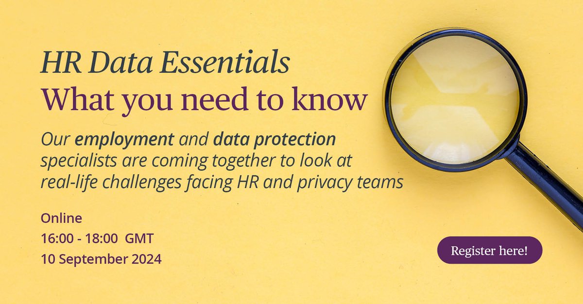 🔎 Join our annual HR Data Essentials event on Tuesday 10 September 2024, where our International DP and Employment experts will share developments and provide top tips for tackling key #data-related issues in #employment. Find out more and register here: 2bird.ly/3Yj5xGL
