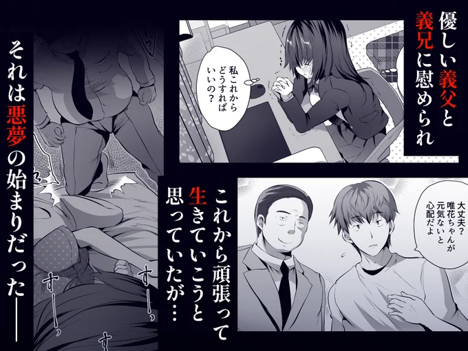 【あらすじ】
母が再婚して新しい家族ができた。
義父も義兄も優しくて、幸せな日々。
だけど私を一人で支えていた母は
無理がたたって再婚後すぐに亡くなった。

それが、悪夢の始まりだった--

とある晩。
豹変した義父に寝込みを襲われ、無理やり犯される。
再婚したのは最初から私が狙い…!? 
