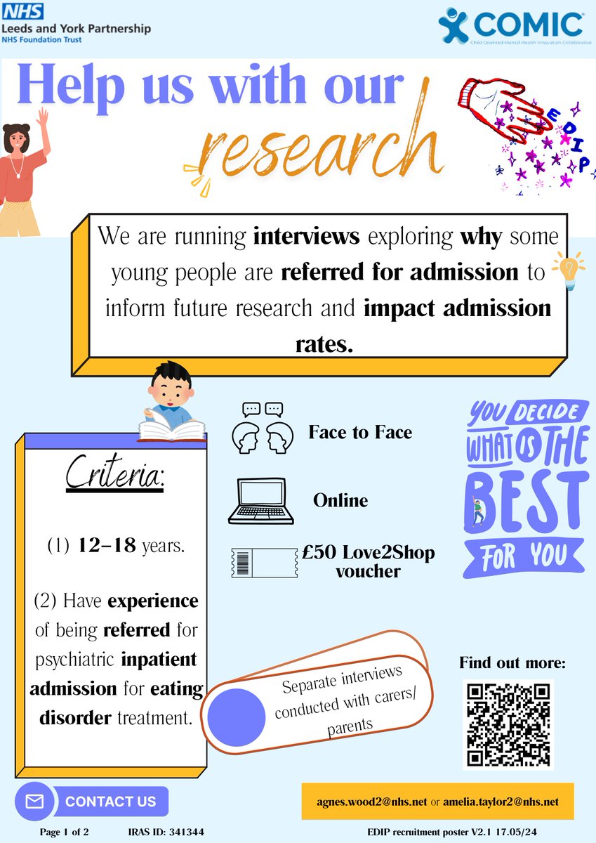 LypftResearch's tweet photo. If you are aged 12–18 years old and have experience of being referred for psychiatric inpatient admission for eating disorder treatment you could help @COMICResearchUK understand the factors leading Inpatient Admission.

Find out more here: https://t.co/xPHVyEWuU3 https://t.co/7RLZw5G923