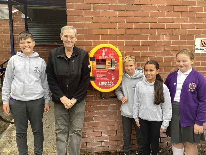 Dubmire's tweet photo. We are thrilled to announce that our defibrillator is now installed and ready to be used by our local community. It is placed on the main building at the Legion next door to school with another defibrillator still being kept inside school. https://t.co/oZWkf9bI5v
