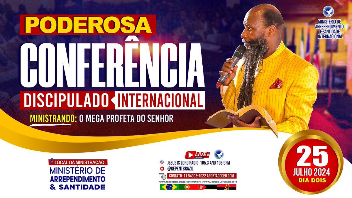 LIsabelMota's tweet photo. Poderosa Conferência dia 25/07/2024. Você não pode perder. Ministração: O Profeta do SENHOR. Dr. David Owour. #EternalWordExpo https://t.co/0ZCZgvdI51