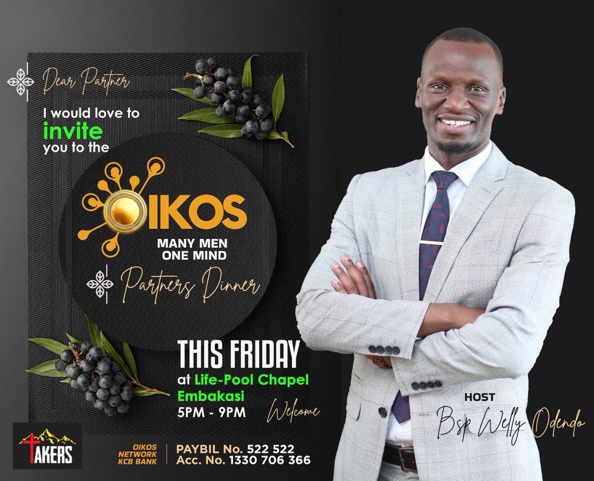 MuniuVictor's tweet photo. Good afternoon. I am inviting you to a fund raising dinner tomorrow evening Friday 29th at the Life Pool Chapel (Embakasi) from 6 PM. Be my plus 1
Many Men One Mind #IAmLifepool #fundraiser #Church https://t.co/4lWl2ScXip