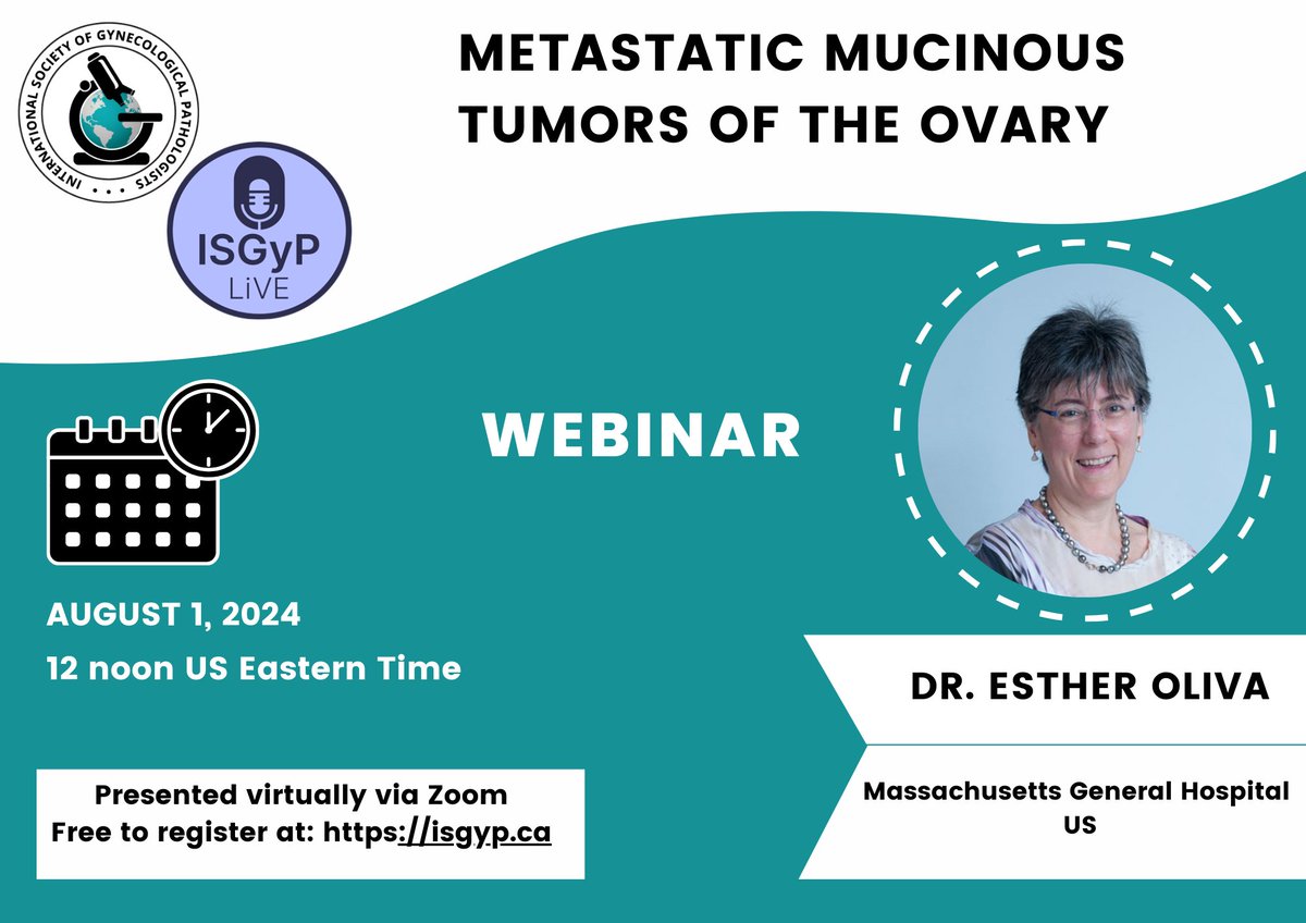 International Society of Gynecologic Pathologists (@isgynp) on Twitter photo Announcing a free <a href="/ISGynP/">International Society of Gynecologic Pathologists</a> sponsored live virtual webinar on 08/01 by Dr. Oliva on "Metastatic mucinous tumors of the ovary". Register now at isgyp.ca #gynpath #pathtwitter #pathology Announcing a free <a href="/ISGynP/">International Society of Gynecologic Pathologists</a> sponsored live virtual webinar on 08/01 by Dr. Oliva on "Metastatic mucinous tumors of the ovary". Register now at isgyp.ca #gynpath #pathtwitter #pathology