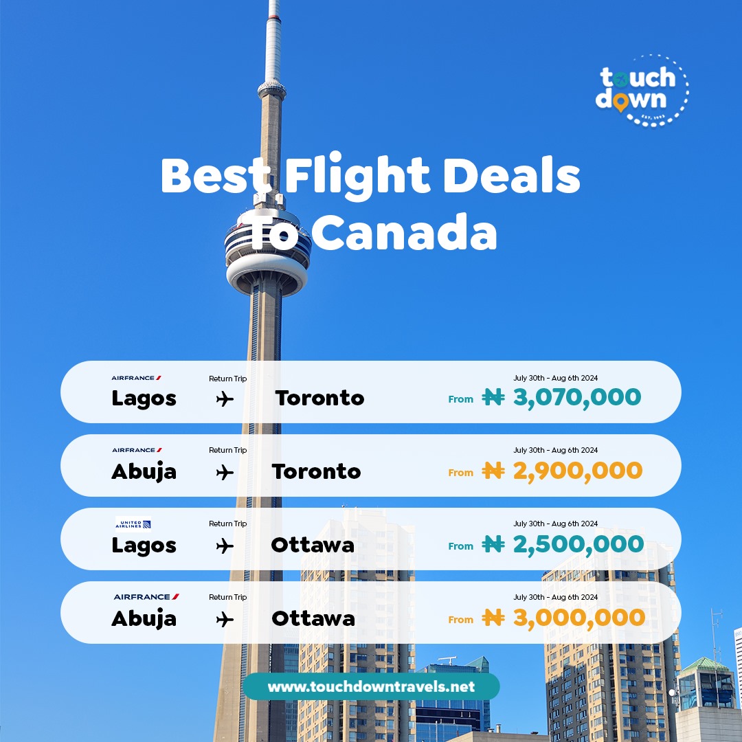 Flytouchdown's tweet image. You asked for it and here it is.
Explore Canada from Lagos and Abuja with the best flight deals.

All flight deals are available on our website, touchdowntravels.net

#canadaflightdeals #explorecanada #travel #tourism