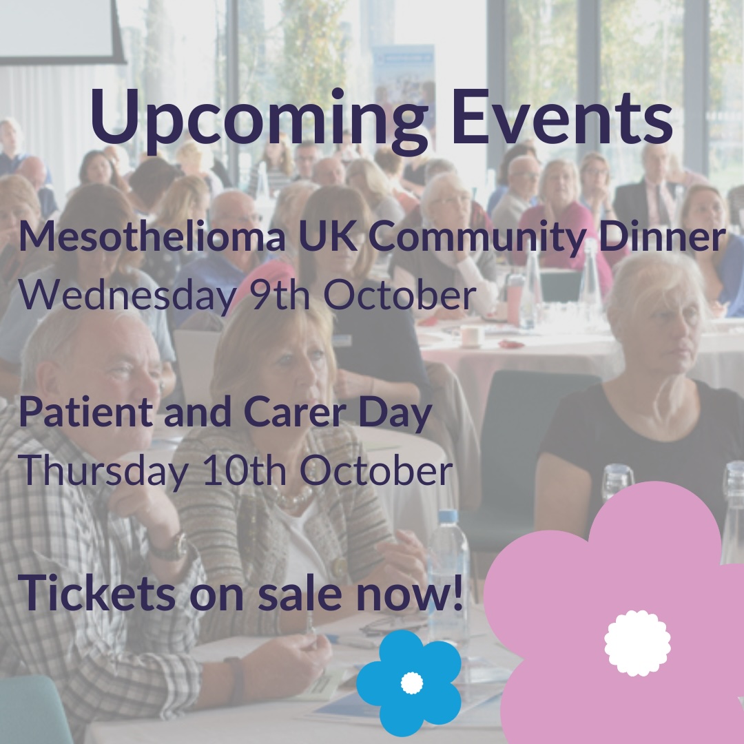 📅 Save the Date! 

Patient Carer Day | Thursday 10 October 2024 

Community Dinner | Evening of Wednesday 9 October 2024

Both events will be held at the Holiday Inn, Garforth, Leeds, LS25 1LH.
 
Tickets are at: mesothelioma.uk.com/patient-carer-…