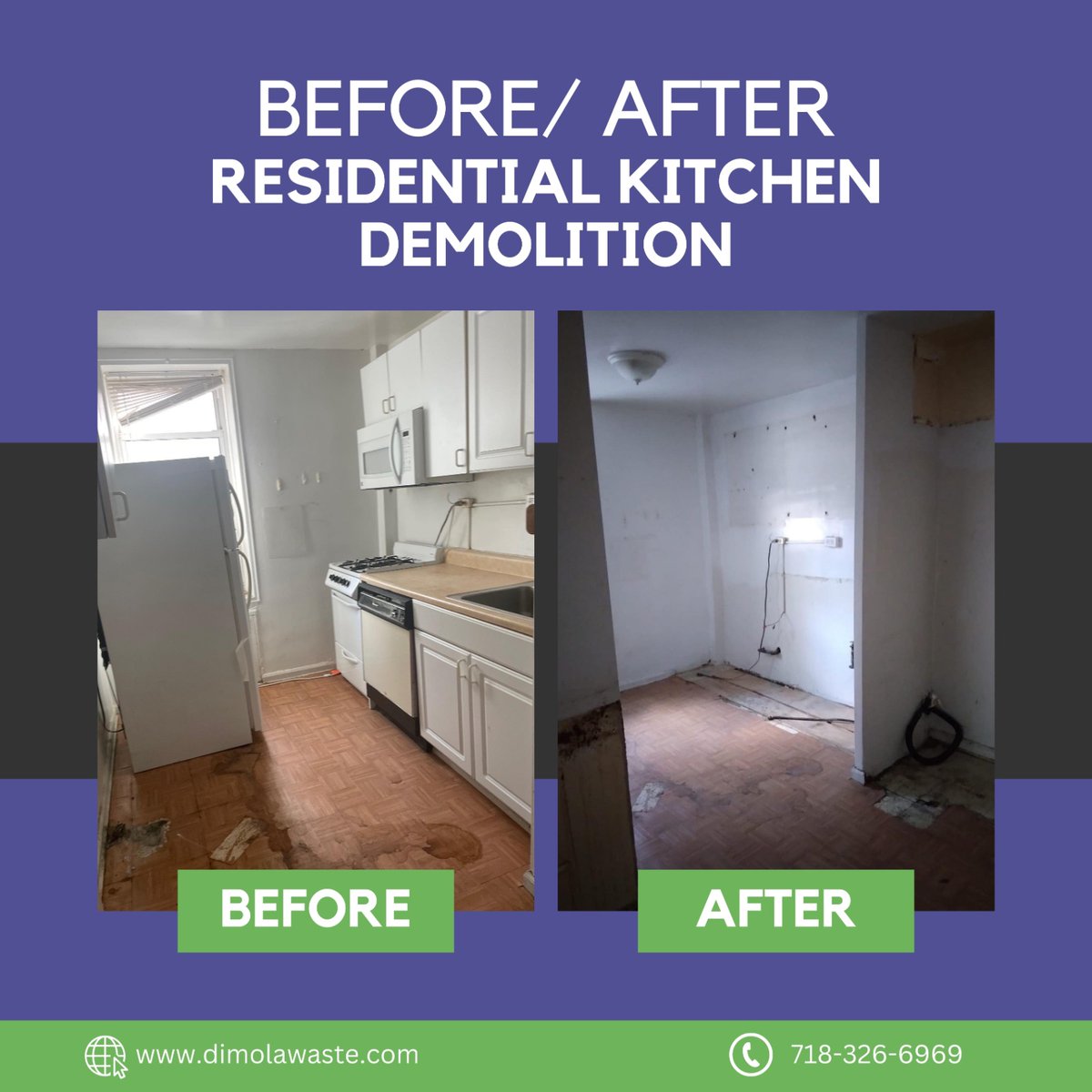 dimolawaste's tweet image. Check out the remarkable transformation of this residential kitchen demolition! The &apos;Before &amp;amp; After&apos; speaks volumes about the incredible change. 
.
Get a Free Estimate for your demolition project today! Contact us today at (718) 326-6969
.
#kitchenremodel #interiordemo