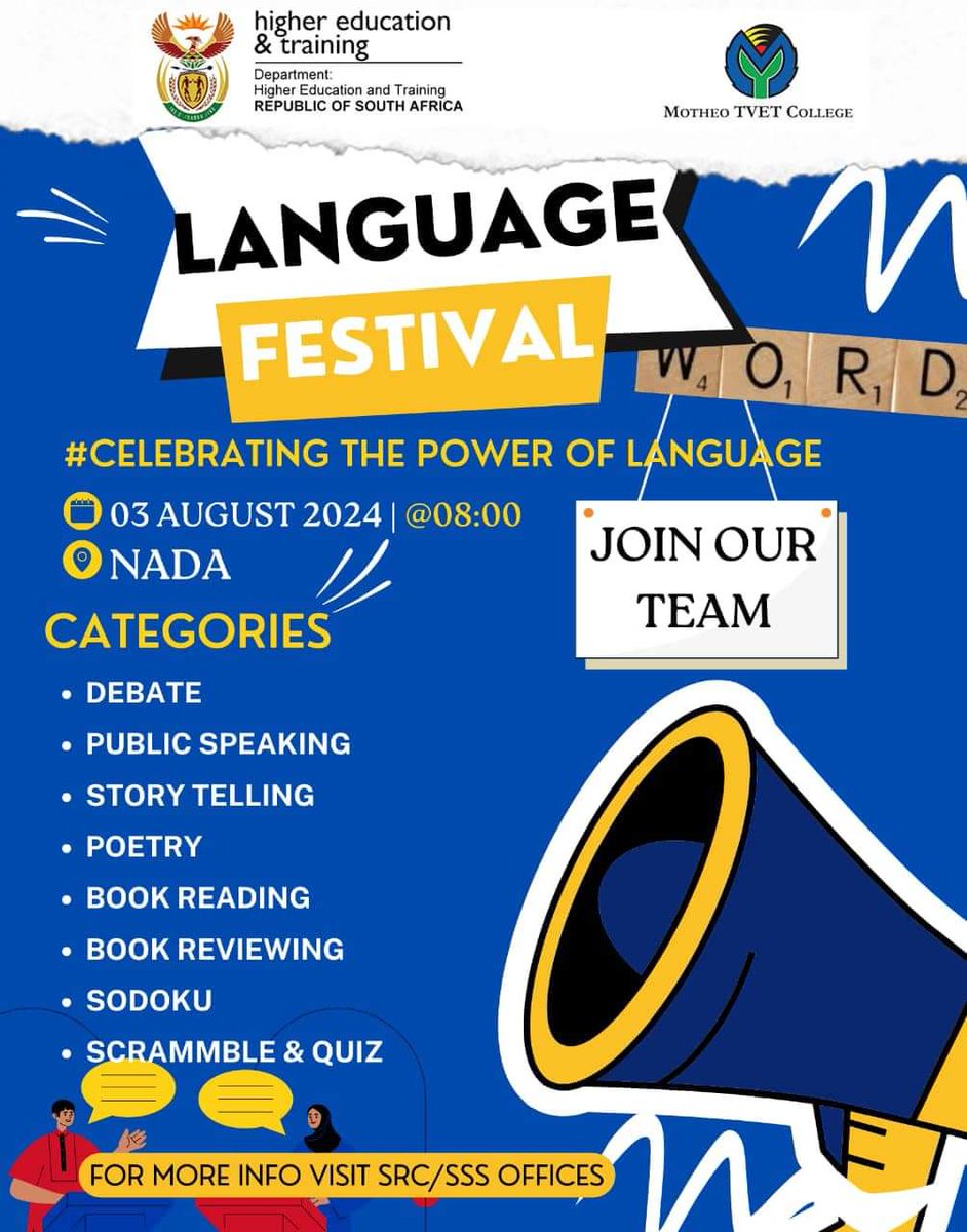 Join us on Saturday, 03 August 2024, when we celebrate the Language Festival. 
Let’s be proud of our languages.