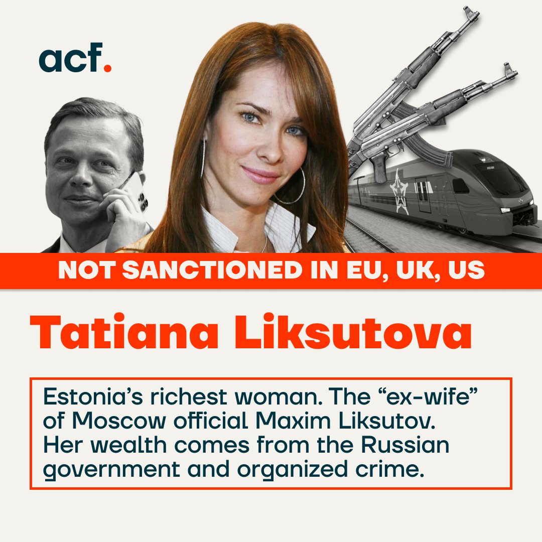 ACF_int's tweet image. Estonia's richest woman collaborates with Kremlin-linked oligarchs but is still not sanctioned in Europe 

Meet Tatiana Liksutova, once the richest woman in #Estonia and the "ex-wife" of Moscow official Maxim Liksutov. After their divorce, Tatiana Liksutova became actively…