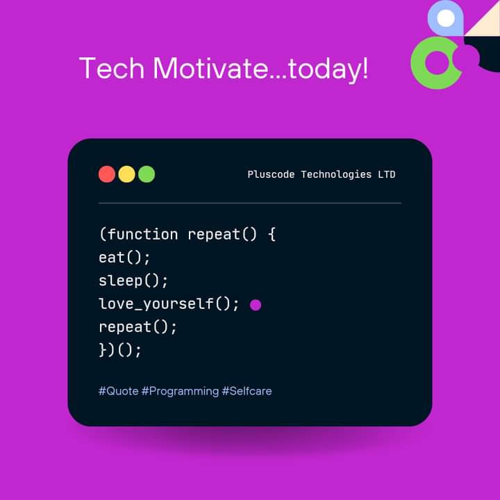 PlusCode_Tech's tweet image. As programmers, self-care is essential. Here are some quick tips:
1. Take Breaks: Step away every hour.
2. Stay Active:Exercise daily.
3. Hydrate:Drink plenty of water.
4. Posture: Use an ergonomic chair.
5. Set Boundaries:Define work hours.
6. Say No:Avoid overwhelm.
