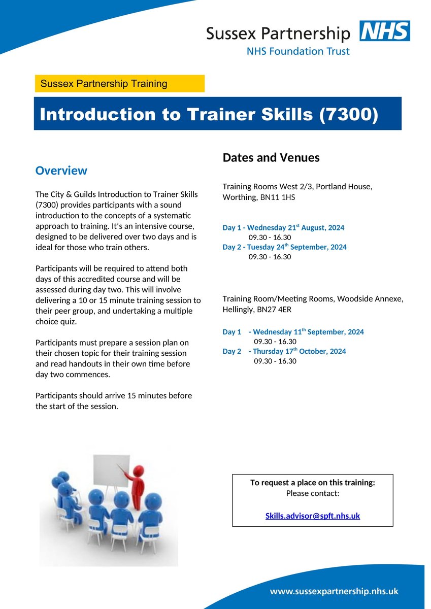 SPFT_Apprenticeships (@spfta) on Twitter photo We offer a variety of training courses as well as Apprenticeships. There's still a few days left to apply for our Introduction to Trainer Skills course in #Worthing Find out how to deliver an effective session. Email: skills.advisor@spft.nhs.uk for more info <a href="/SPFT_NHS/">Sussex Partnership</a> We offer a variety of training courses as well as Apprenticeships. There's still a few days left to apply for our Introduction to Trainer Skills course in #Worthing Find out how to deliver an effective session. Email: skills.advisor@spft.nhs.uk for more info <a href="/SPFT_NHS/">Sussex Partnership</a>