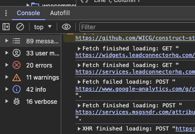 jacobmcdev's tweet photo. How did I not know about this little side nav that shows you the number of each type of log and let's you navigate to them?!? This will be so helpful. https://t.co/5rSBZNESm3
