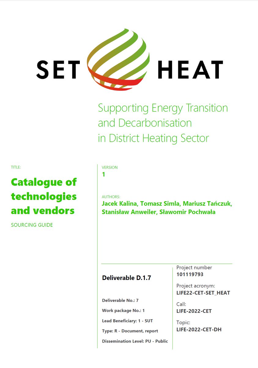SetHeat's tweet image. We have just released the first version of the report titled: Catalogue of Technologies and Vendors. 

It is publicly available from our website: setheat.polsl.pl/files/resource….

#districtheating